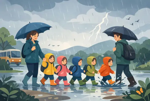 Kindergarten-Ausflug bei schlechtem Wetter