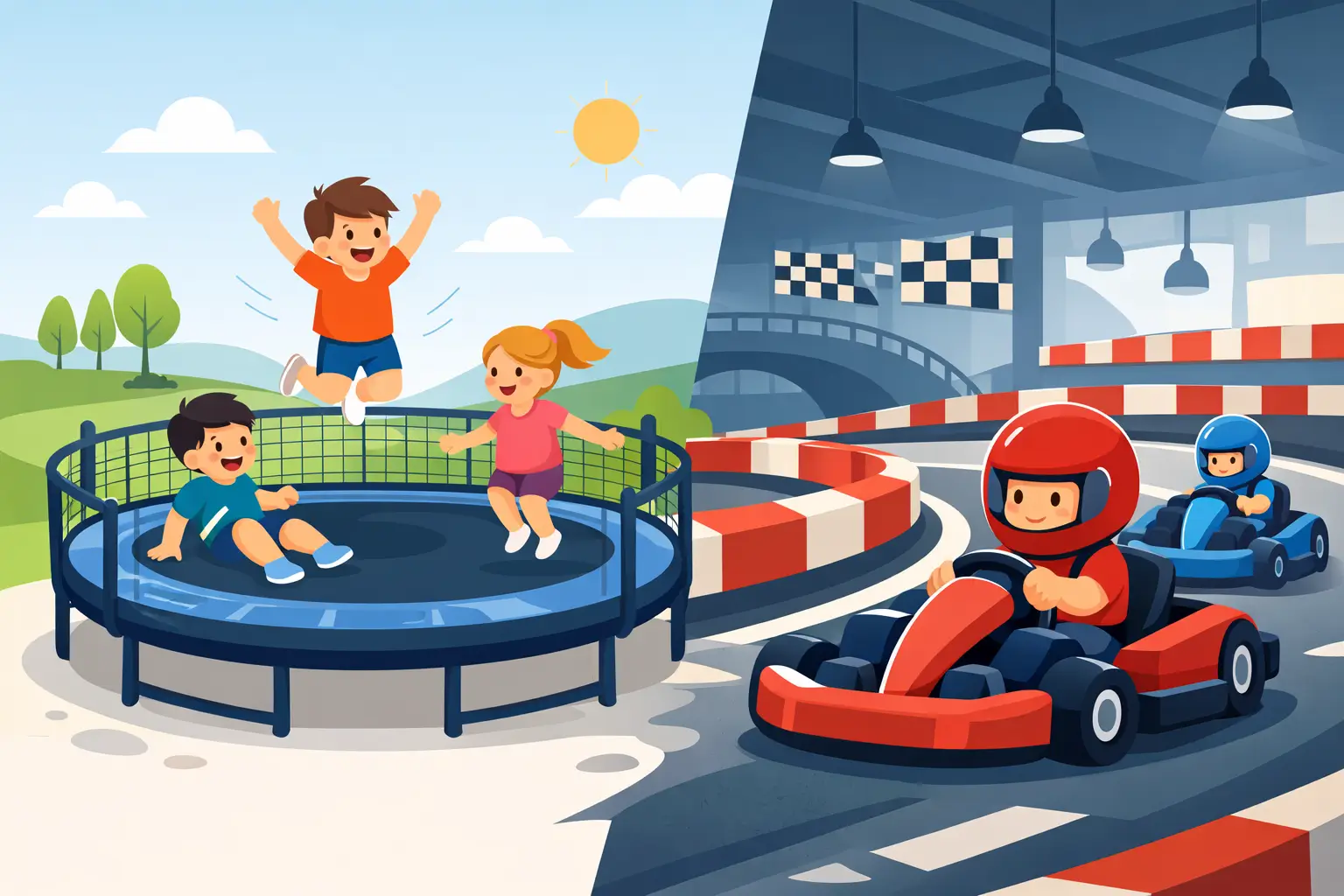 Trampolin und Kartbahn für Kinder