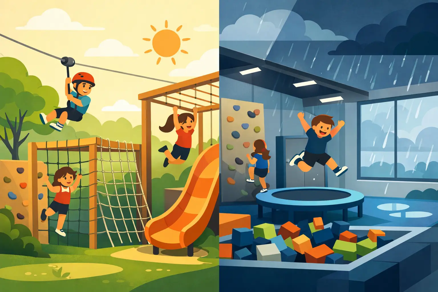 Bewegungspark für Kinder mit Action bei jedem Wetter